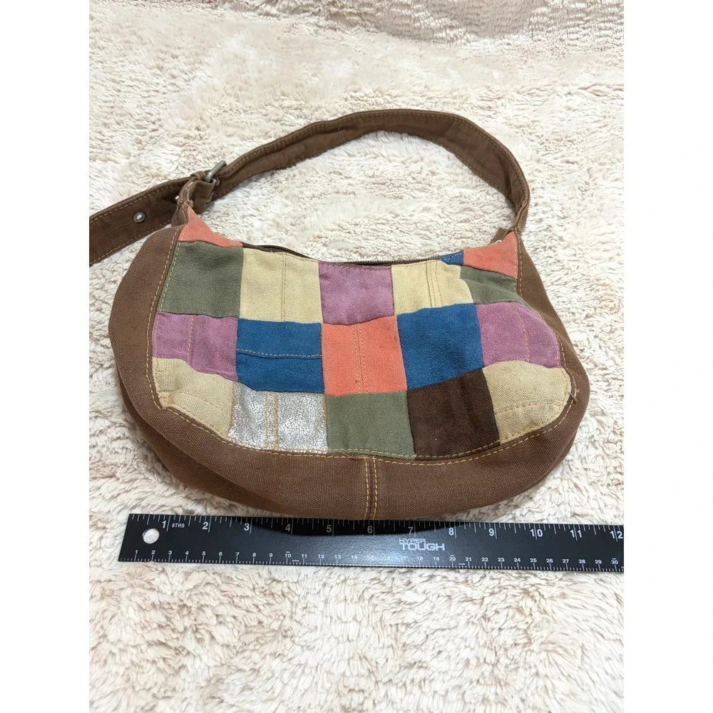 Patchwork Y2K Vintage Boho 2000s Hobo Bag Multicolor Faux Suede Shoulder Purse